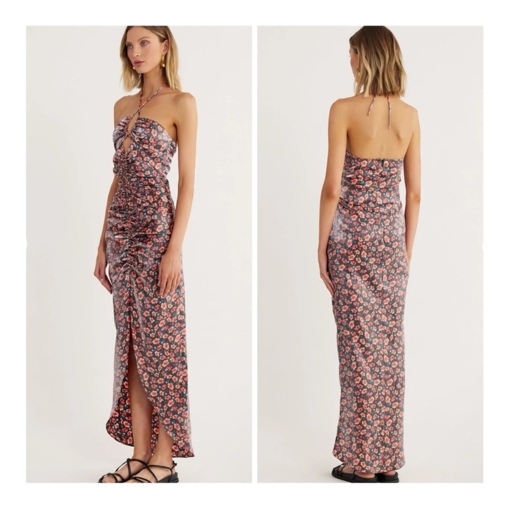 Rumer Soraya Shimmery Floral Halter Maxi Dress